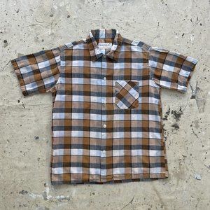 Vintage 60's Sportswear Brown Plaid Cotton Short Sleeved Shirt Teens 16